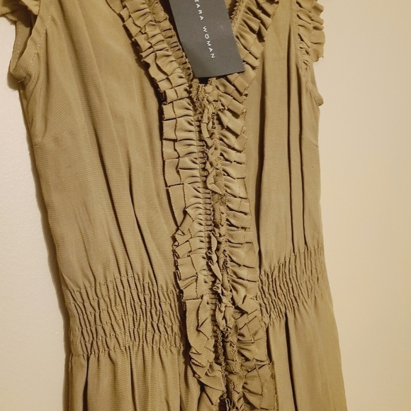 Zara Woman | Khaki Green/Brown Sleeveless Mini Dress (Size XS) - Picture 6 of 14